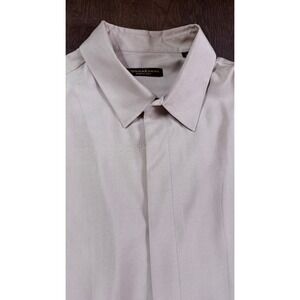 Donna Karan Signature XL Shirt Silk Wool Blend Hidden Button Tan Beige Vintage